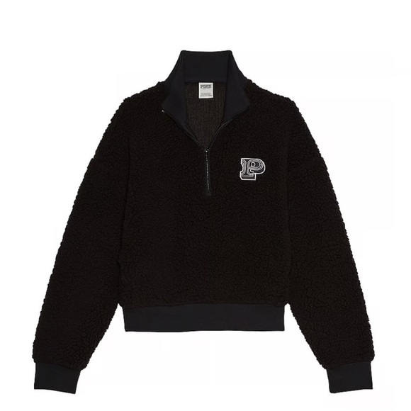 PINK Victoria's Secret Tops - PINK Victoria´s Secret Cozy Fleece Half-Zip Pullover Black  Women’s Size Large